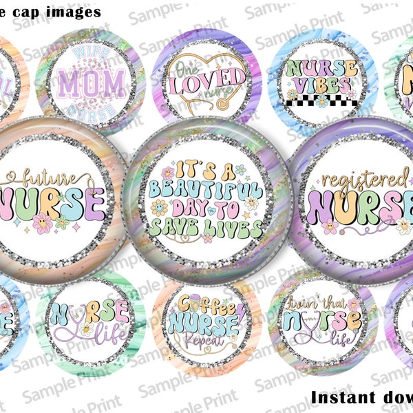 Nurse images - Nurse BCI - Save lives - 25mm cabochons - 1 inch circles - Bottle cap images - Registered nurse - Badge reel DIY - Magnet DIY