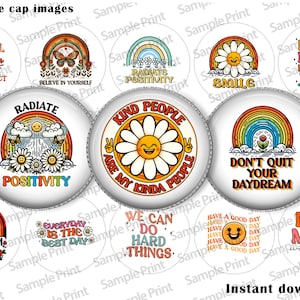 Hippie Bilder - Hippie Power - Hippie BCI - Positive Botschaften - Aufmunternde Worte - 25 mm Cabochons - 1-Zoll-Kreise - Kronkorken Bilder