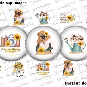 Selbstpflege Bilder - You&#39;re enough BCI - Find the beauty - Flaschenkappen Bilder - 25mm Cabochons - 1inch Kreise - Sei das Licht - Lass deine Träume