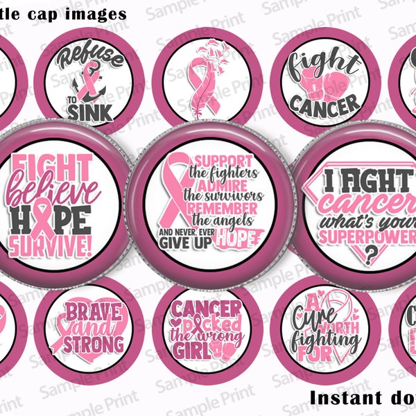 Cancer BCI - Breast cancer images - Bottle cap images - 1 inch circles - Circle craft images - Fight cancer - Refuse to sink - Screw cancer