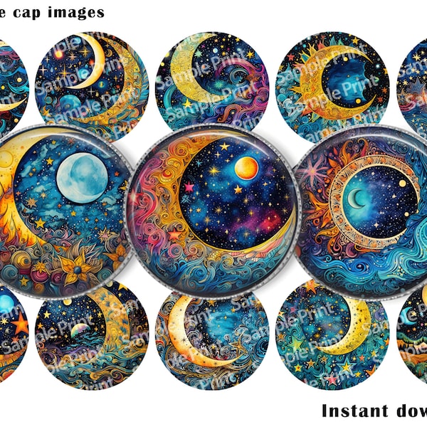 Celestial images - Celestial image sheet - Celestial BCI - Astrology images - Astrology BCI - Bottle cap images - 25mm cabochons - 1 inch