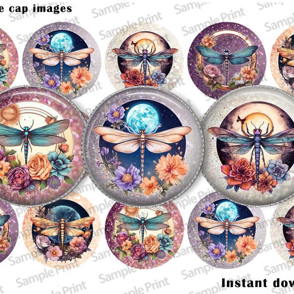 Dragonfly BCI - Dragonfly images - 1 inch circles - Glitter images - Glitter dragonflies - 25mm cabochons - Bottle cap images - Instant dl