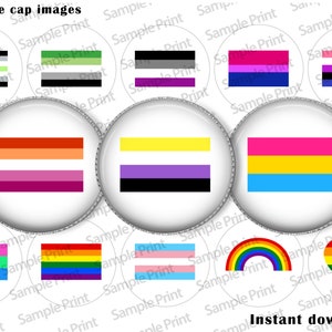 Afbeeldingen Pride Flag - Pride Flag BCI - Afbeeldingen kroonkurken - 25 mm cabochons - 1 inch cirkels - Digitaal afbeeldingsblad - Gay Pride - Gender queer