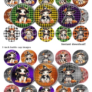 Vache d'Halloween BCI - Images d'Halloween - Images de vache - Halloween BCI - Plaid Halloween - Cabochons de 25 mm - Cercles de 1 pouce - Images de bouchons de bouteille