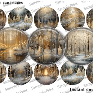 Gold Christmas - Christmas forest - Christmas images - Christmas BCI - Gold BCI sheet - Bottle cap images - Digital image sheet - 1 inch