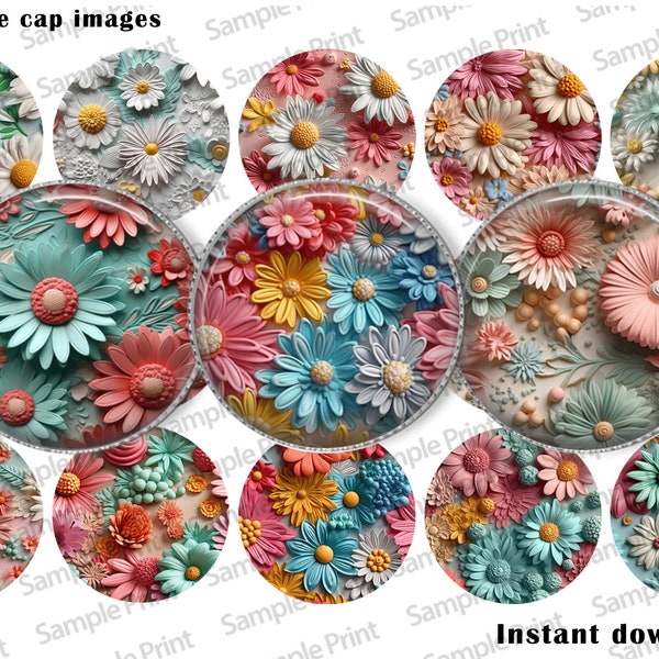 Flower images - Flower BCI - Floral images - Floral BCI - Bottle cap images - 1 inch circles - 25mm cabochons - Digital collage - Editable