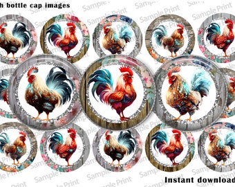 Imágenes de gallo - Gallo BCI - Imágenes de pollo - Crazy Chicken Lady - Pollo BCI - Imágenes de tapas de botellas - Cabujones de 25 mm - Círculos de 1 pulgada