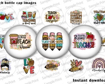 Teacher images - Teacher BCI - 25mm cabochons - 1 inch circles - Teacher bottle caps - Bottle cap image - Digital image sheet - Teacher life