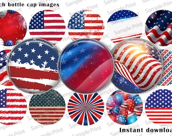Imágenes de la bandera estadounidense - Bandera estadounidense BCI - Imágenes de tapas de botellas - Hoja de imágenes digitales - Cabujones de 25 mm - Círculos de 1 pulgada - 4 de julio - Estados Unidos
