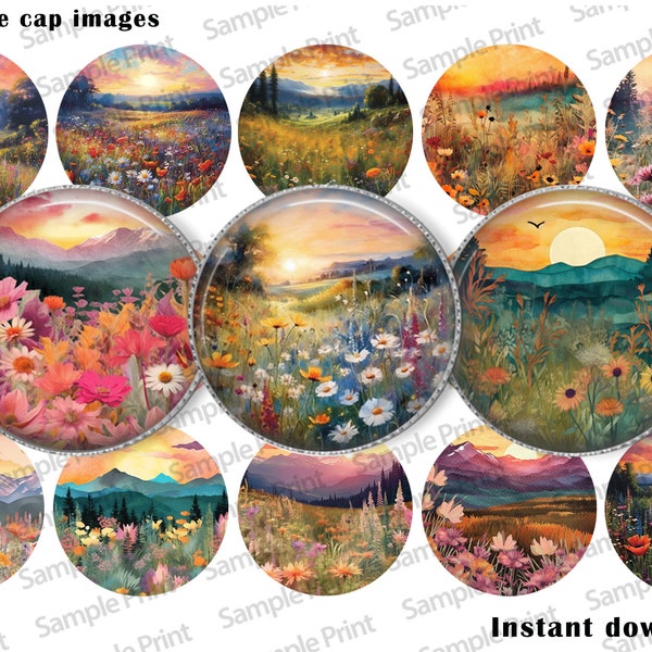 Spring images - Spring BCI - Floral scene - Flower scene - Bottle cap images - 25mm cabochons - Jpeg images - 1 inch circles - Digital sheet