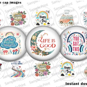 Positive BCI - Positive Bilder - Positive Botschaften - Ermutigende Worte - 25 mm Cabochons - Jpeg Sheet - 1 Zoll Kreise - Bilder von Kronkorken
