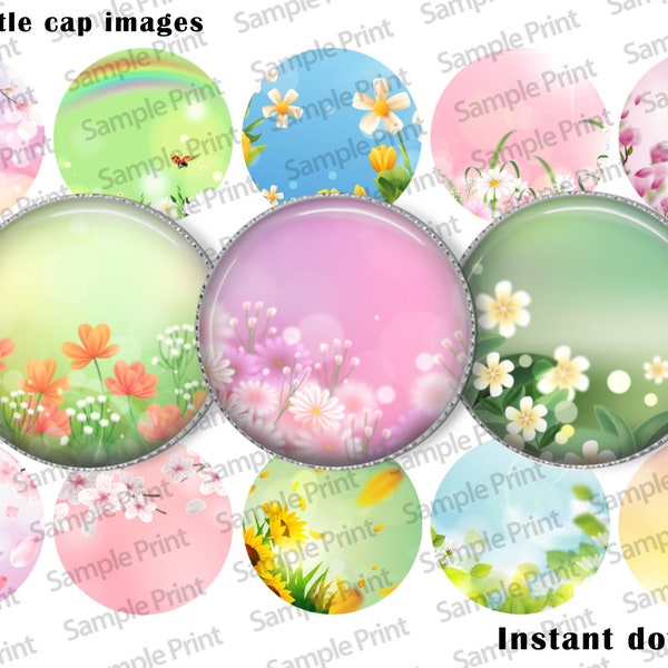 Editable images - Spring images - Summer images - Editable BCI - Spring BCI - Summer BCI - 25mm cabochons - 1 inch circles - Digital images