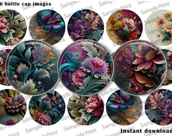 Floral images - Floral BCI - Editable images - Bottle cap images - 1 inch circle - 25mm cabochons - Digital image sheet - Printable download