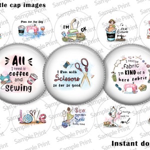 Nähbilder - Ich liebe nähen - Nähen BCI - Kronkorken Bilder - 25 mm Cabochons - 1 Zoll Kreise - Digitales Bild Blech - Mit der Schere laufen lassen