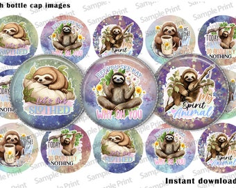 Sloth images - Sloth BCI - Sassy sloth - I cuss a little - 25mm cabochons - 1 inch circles - Bottle cap images - Spirit animal - Instant DL