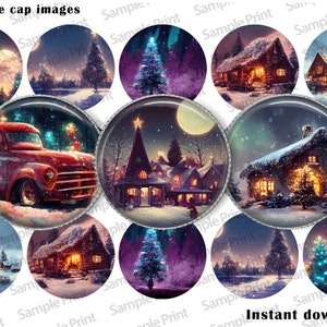 Scène de Noël - Images du Père Noël - Images de Noël - Père Noël BCI - Noël BCI - Images de capsules de bouteilles - Cabochons de 25 mm - Cercles de 1 pouce - Artisanat