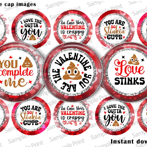 Funny Valentine - Poop valentine - Valentine images - Valentine BCI - Love stinks - Poop images - Poop BCI - Bottle cap images - 1 inch circ