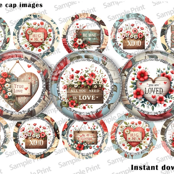 Wood Valentine - Valentine images - Valentine BCI - Wood images - Digital image sheet - Bottle cap images - 25mm cabochons - 1 inch circles