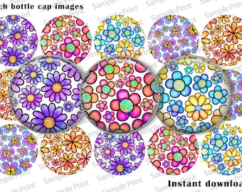 Flower BCI - Flower images - Funky images - Funky BCI - Bottle cap images - Digital download - 25mm Cabochons - 1 Inch circle - Circle image
