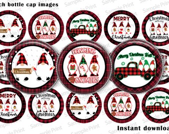 Gnome BCI - With my gnomies - Christmas BCI - Bottle cap images - Buffalo plaid BCI - Plaid images - Circle images - 1 inch circles - Crafts