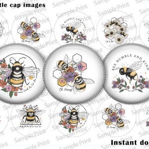 Bee images - Bee BCI - 25mm cabochons - 1 inch circles - Bottle cap images - Chic bee - Queen bee - Be yourself - Bumble bee - Sweet bee