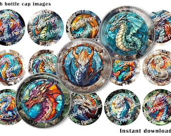 Dragon BCI - Dragon images - Bottle cap images - 25mm cabochons - 1 inch circles - Armor dragon - Instant download - Printable art - DIY art