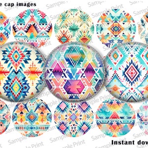 Aztec images - Aztec BCI - Tribal images - Tribal BCI - Editable images - Bottle cap images - 25mm cabochons - 1 inch circles - Pattern BCI