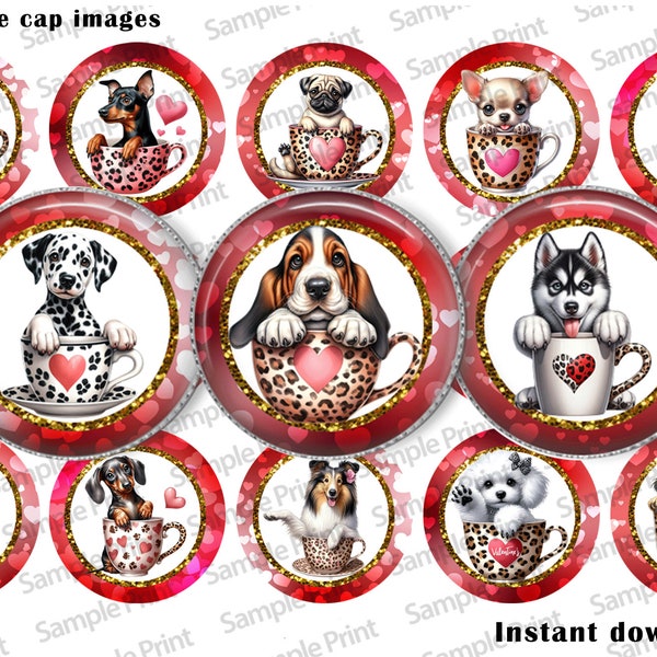 Dog Valentine - Dog images - Dog BCI - Valentine images - Valentine BCI - Dog breed - Bottle cap images - 25mm cabochons - 1 inch circles