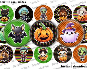 Halloween images - Halloween BCI - Kawaii images - Cute pumpkin - 1 inch circles - 25mm cabochons - Bottle cap images - Jpeg image - Digital