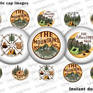 Camping images - Camping BCI - Summer time BCI - Bottle cap images - 25mm cabochons - Mountains calling - Stars in the sky - Tent camping
