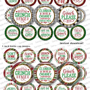 Grinch images - Grinch BCI - Christmas images - Christmas BCI - Grinch please - 25mm cabochons - 1 inch circles - Bottle cap images - Squad