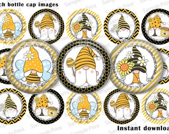 Bee gnome BCI - Gnome images - Digital images - Bottle cap images - 1 inch circles - Bee images - Honey images - Circle cabochons - Download