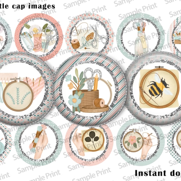 Needlework BCI - Needlework images - Cross stitch images - Sewing images - Craft images - 25mm cabochons - 1 inch circles - Digital download