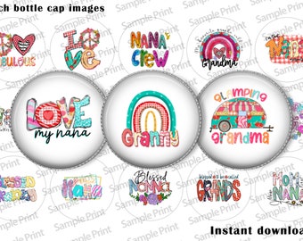 Grandma images - Granny BCI - 25mm cabochons - Best nana - Worlds best grandma - Digital image sheet - 1 inch circles - Bottle cap images