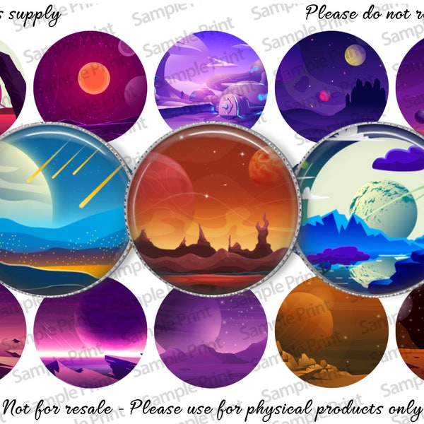 Space BCI sheet - Space images - Planet images - Bottle cap images - 25mm cabochons - 1 inch circles - Outer space - Digital image sheet