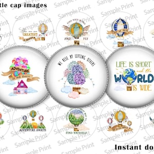 Hot air balloon BCI - Balloon images - Bottle cap images - 25mm cabochons - 1 inch circles - Encouraging words - Positive sayings - We rise