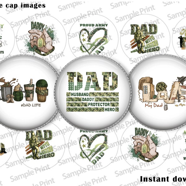 Army dad BCI - Army dad images - Bottle cap images - Camo images - Camo BCI - 25mm cabochons - 1 inch circles - Digital collage - Instant dl