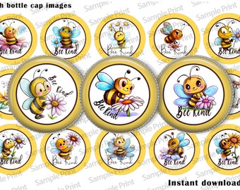 Bee kind images - Honeybee BCI - Bee kind BCI - Bottle cap images - Bee images - 25mm cabochons - 1 inch circles - Digital image sheet