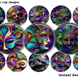 Mask images - Mask BCI - Mardi Gras BCI - Mardi Gras images - Bottle cap images - 1 inch circles - 25mm cabochons - Digital image sheet