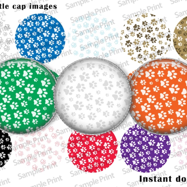 Paw print BCI - Paw print images - Animal images - Bottle cap images - 25mm cabochon - 1 inch circles - Ready to print - Digital image sheet