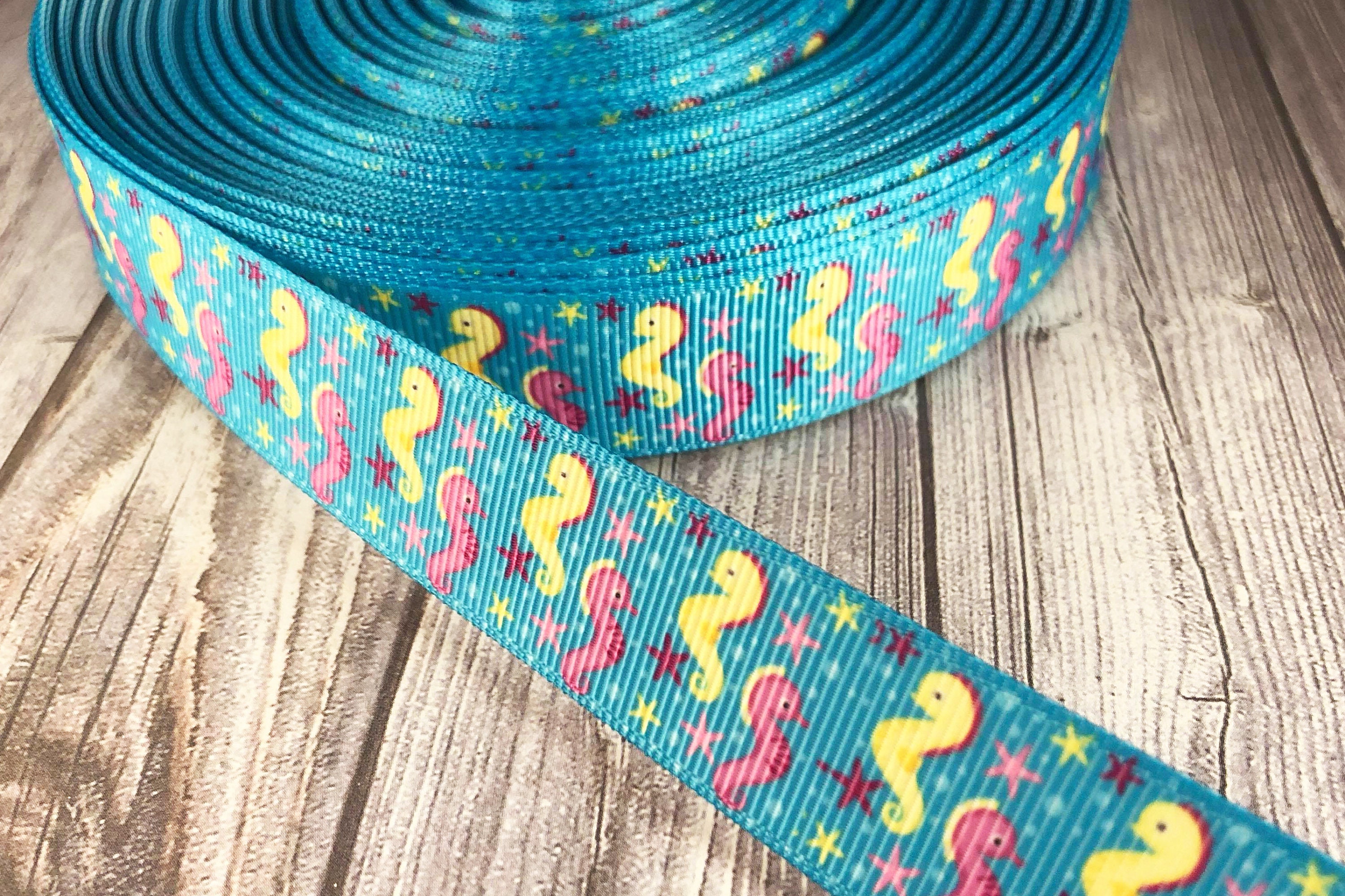 Seahorse ribbon 7/8 Grosgrain ribbon Ocean life Etsy