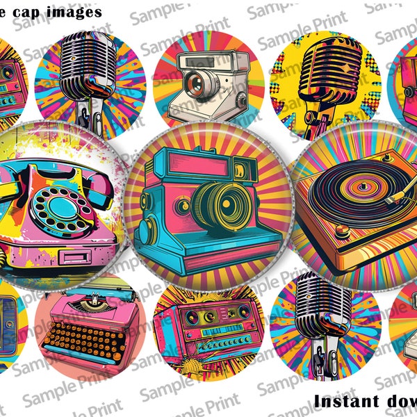 Vintage images - Vintage pop art - Retro images - Retro art - Bottle cap images - 25mm cabochons - 1 inch circles - Jpeg images - DIY magnet