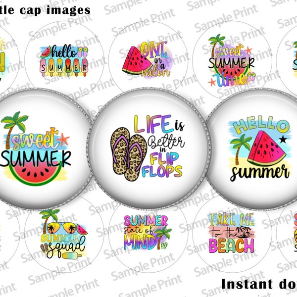 Summer time BCI - Summer images - 25mm cabochons - Better in flipflops - Hello summer - Bring on summer - Hello sunshine - To the beach