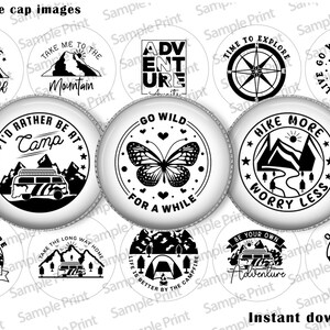 Camping images - Hiking images - Camping BCI - Hiking BCI - Bottle cap images - 25mm cabochons - 1 inch circles - Go wild - Worry less