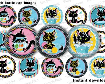 Black cat images - Bottle cap images - 1 inch images - 4x6 sheet - Animal images - Printable downloads - Kitten images - Kitten BCI's