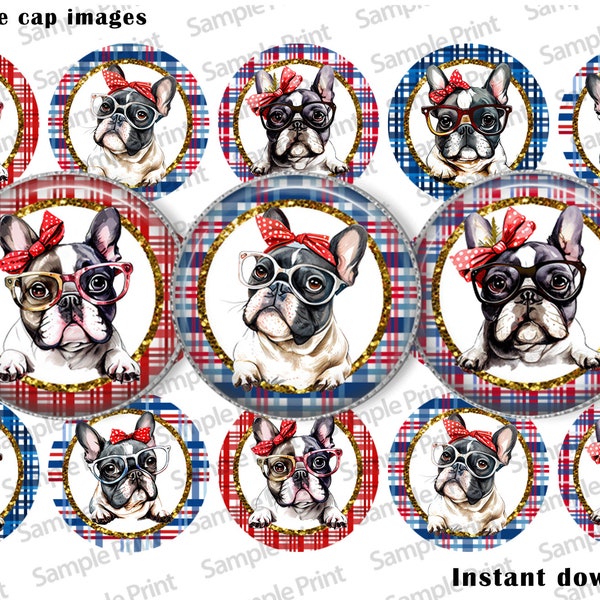 Bouledogue français BCI - Images de chiens - Images de bouchon de bouteille - Cabochons de 25mm - Cercles de 1 pouce - Images Frenchie - Fiche BCI chien - Race de chien BCI