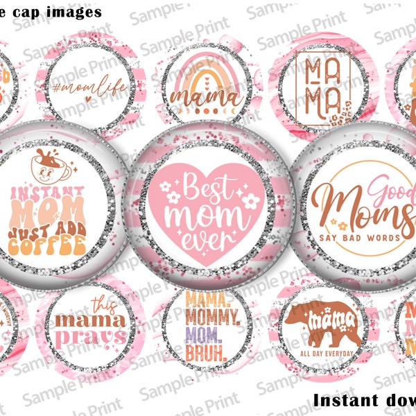 Mothers day - Mothers images - Mothers day BCI - Best mom ever - 25mm cabochons - Bottle cap images - 1 inch circles - Worlds best - Coffee