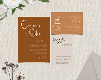 5 to 7 Piece Suite Include Belly Band DIY Download TEMPLETT Desert Maroon Earth Tone Boho Indie Wedding Invitation Template Kendall