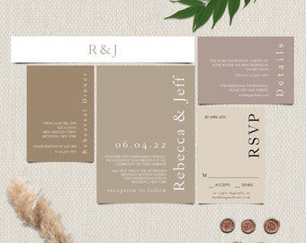 5 to 7 Piece Suite Include Belly Band DIY Download TEMPLETT Desert Maroon Earth Tone Boho Indie Wedding Invitation Template Kendall