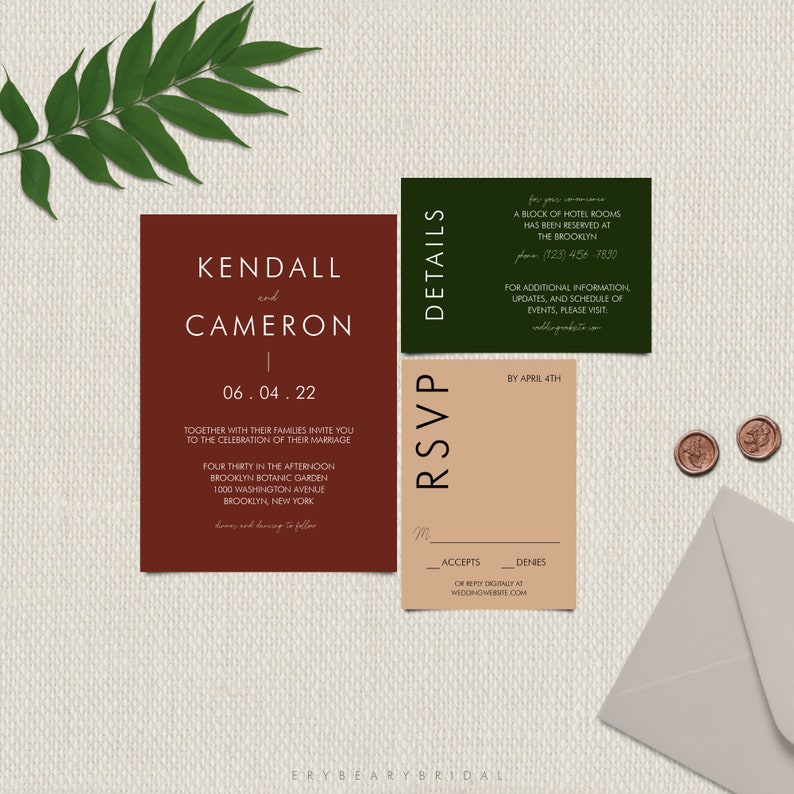 5 to 7 Piece Suite Include Belly Band DIY Download TEMPLETT Desert Maroon Earth Tone Boho Indie Wedding Invitation Template Kendall